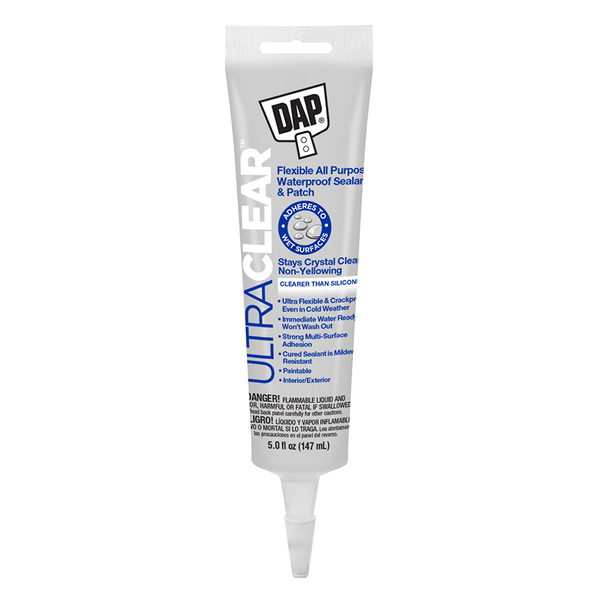 Dap Indoor & Outdoor Sealant, 5 oz, Tube, Crystal Clear, Liquid Rubber Base 18387